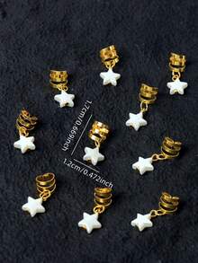 10pcs Women's Braided Star Hair Accessories, Faux Pearl Star Hair Decorations For Festivals, Parties, Outdoor Hair Styling, Cute, Unique, Fashionable Hair Clips, Suitable For Festival, Claw Clips, Hair Barrettes, Head Accessories - Gold - View 6
