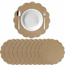 33,5 cm Rond Napperon en lin floral, tapis de table à dîner rustique de style ferme réutilisable pour mariage, fête, automne - Nude - Voir 2