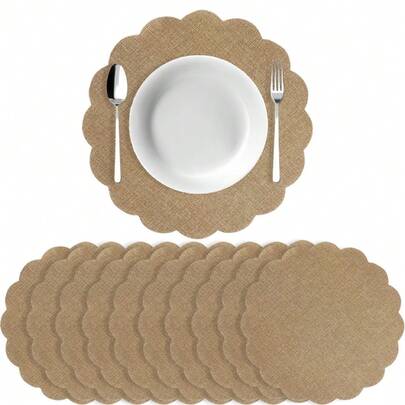 33.5cm Round Floral Linen Placemat, Reusable Rustic Farmhouse Style Dining Table Mat For Wedding, Party, Autumn