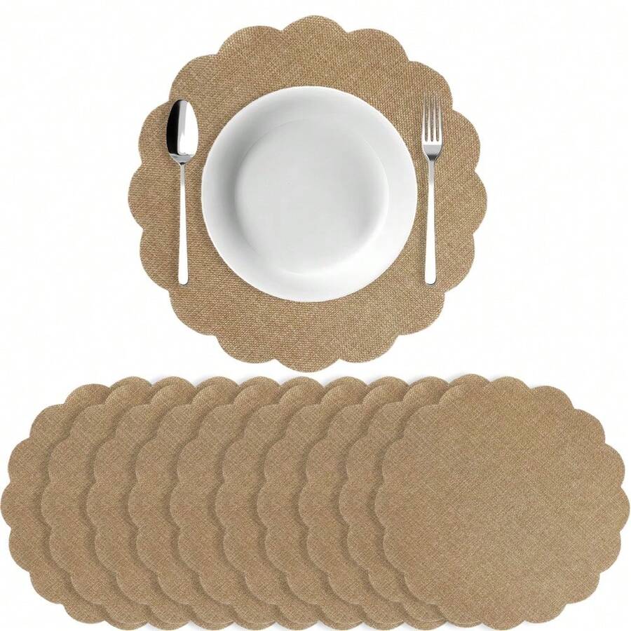 33,5 cm Rond Napperon en lin floral, tapis de table à dîner rustique de style ferme réutilisable pour mariage, fête, automne