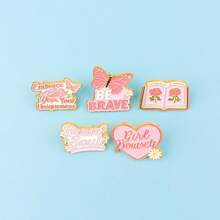 1pc Pink Quote Series Brooch, Unique Enamel Lapel Pin - Lovely Badge For Backpacks And Clothes, Valentine's Day Pink Gift - Pink - View 2