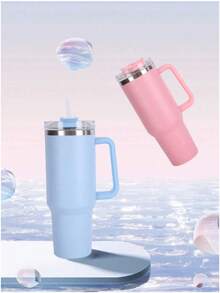 Vaso aislado de acero inoxidable de gran capacidad de 40 onzas, con asa antideslizante, diseñado para viajes largos, de boca ancha y fácil de limpiar, mantiene las bebidas heladas por períodos prolongados - Multicolor - Ver 10