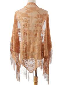 1 chiếc khăn voan cưới tam giác màu trơn, ren rỗng, họa tiết hoa, tua rua, thoáng khí. - Nhiều màu - Xem 4