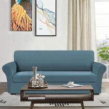 Protector Cubre Sala Funda Fit Ajustable Elástico 3 Piezas Coffee - Azul grisáceo - Ver 6