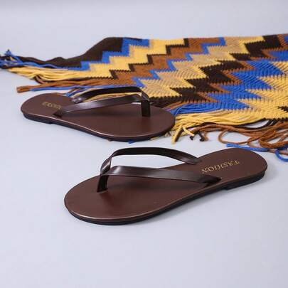 New Chocolate 's Flip Flops, Round Toe Flat Sandals, Casual Slippers Suitable For Indoor And Outdoor Wear, Spring/Summer