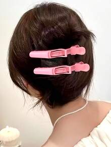 4pcs/Set Pink Crocodile Clip Hair Claws, Strong Grip And Stable, Easily Sections And Holds Hair For Hairstyling And Makeup, Suitable For Women And Girls, Suitable For Holidays, Daily Outings, Dates, Can Be Matched With Different Hairstyles To Create Sweet And Elegant Styles - Multicolor - View 4