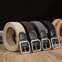 Men's Durable Nylon Belt With Metal Square Buckle - Breathable Elastic Design, Adjustable For Work, Leisure, And Daily Use - Ideal Gift For Men, Multi-Functional Belt, Modern Belt, High-Quality Belt, Multi-Pack, Exclusive For Outdoor Enthusiasts - 黑色 - 查看 1