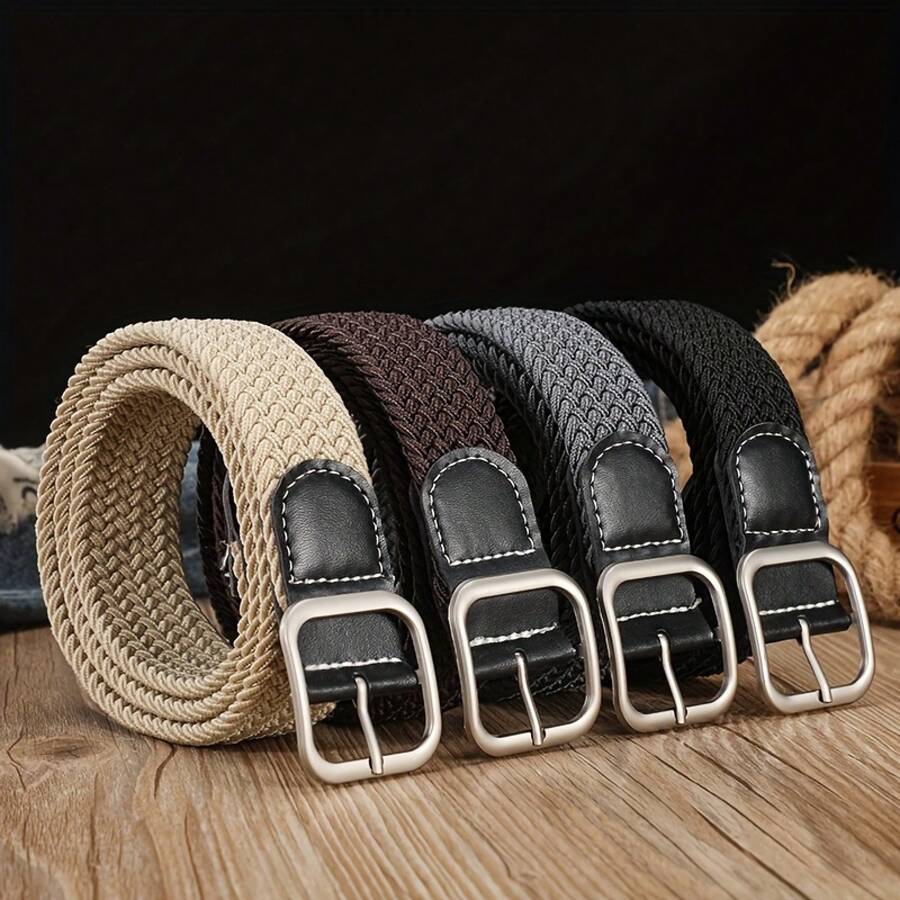 Men's Durable Nylon Belt With Metal Square Buckle - Breathable Elastic Design, Adjustable For Work, Leisure, And Daily Use - Ideal Gift For Men, Multi-Functional Belt, Modern Belt, High-Quality Belt, Multi-Pack, Exclusive For Outdoor Enthusiasts - màu đen - Xem 1