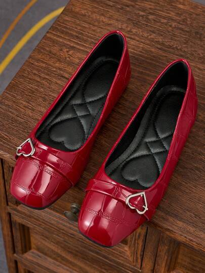 Women's Fashion Versatile Square Toe Mary Jane Flats - Classic And Versatile Red Color, Comfortable For Office And Casual Wear, Suitable For All Seasons, Women's Flat Shoes, New, Fashionable, Minimalist, Slip-On, Solid Crocodile Embossed, Ideal Gift For Valentine's Day, Mother's Day, Weddings, Parties, Office, Etc. (Runs Small, Shoes Tend To Be Narrow, Suggest Ordering One Size Up)