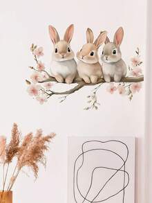 1pc 11.8 Inch New Easter Funny String Art 3 Cute Rabbits Single Layer Double-Sided Visible Fiber Optic Holiday Decoration Window Sticker, Easter Room, Bedroom Decor Sticker - Multicolor - View 9
