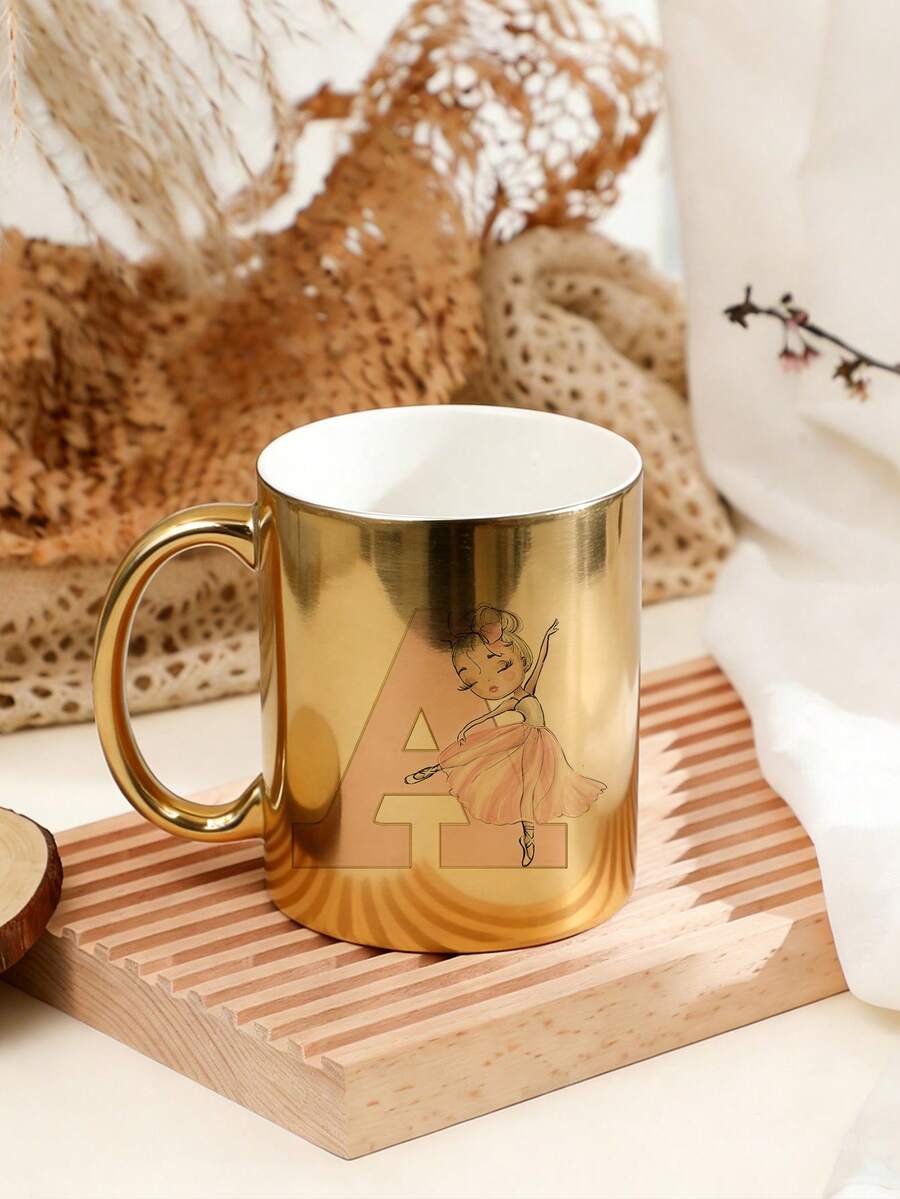 1 Pc 26 Letters Pattern Ceramic Water Mug Drinking Cup Novelty Christmas Halloween New Year Gift For Her Mugs For Coffee Tea And Hot Drinks Cup Travel Gift For Man Woman - Multicolor - View 1