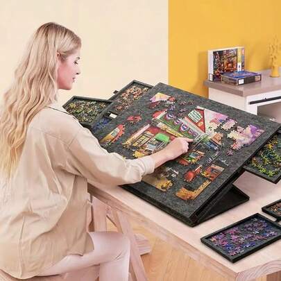 Tilting Puzzle Board With Stand & Cover, 1000-Piece, Six Drawers, Portable