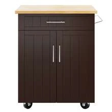Vongrasig Kitchen Island Cart With Storage,Rolling Kitchen Island Side Table On Wheels With Worktop,Storage Cabinet,Towel Rack And Drawers For Kitchen,Dinning Room - Brown - View 8