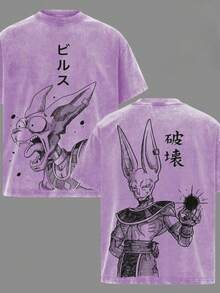Men's Washed T-Shirt - Anime Y2K Print, INS American Retro Style, Unique,  And Loose Fit Bills Character Design Artwork Print 100 Percent Cotton Graphic Tees Graphic - Violet Purple - View 1