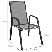 Outsunny Set da Giardino con 4 Sedie Impilabili Salvaspazio, Sedie da Esterno con Braccioli in Metallo e Tessuto Traspirante, Marrone - nero - Visualizzare 3