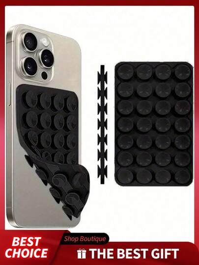 1pc Multifunctional 28-Hole Double-Sided Square Silicone Phone Suction Cup Holder, Phone Case Stand, Phone Accessory, Sticky Phone Stand, Suitable For Video Shooting And Selfie, Durable Silicone Suction Cup Firmly Holds Phone To Prevent Dropping, Available In 1pc, 2pcs, 3pcs Or 5pcs Set