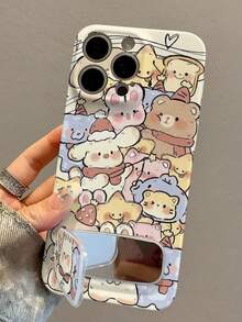 1pc Multi-Color Cartoon Animal Painted Full Coverage Soft Phone Case With Invisible Kickstand Mirror, Compatible With IPhone 11/12/13/14/15/16/17/Pro Max - Multicolor - View 2