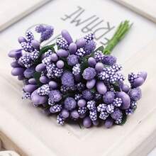 12pcs Artificial Small Berries & Flower Heads, DIY Bouquet Supplies, Decorative Handmade Items, Fake Flowers With Leaves, Holiday Party Tabletop Decor, Wedding Decoration, Centerpiece, Indoor/Outdoor Garden Decor - Multicolor - View 2