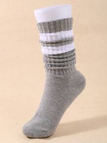 1/3 Pairs Women's Striped Loose Knit Socks, Loose Striped Socks, Slouch Socks, Mid-Calf Socks, Soft & Comfortable, Warm & Breathable, Fashionable Black, White, Gray Options, Perfect For Hiking, Back To School, Halloween And Christmas Gifts, Cozy & Warm - Multicolor - View 5