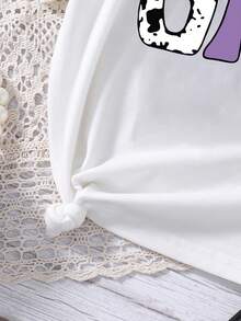 女童卡通印花短袖上衣和系带半裙套装 - 白色 - 查看 5