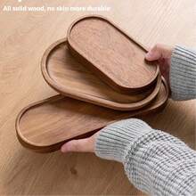1/2/3/5pcs Versatile Japanese-Inspired Wooden Tray & Coaster Set - Ideal For Fruits, Cheese, Cakes, Breads, Tea, Coffee & Breakfast - Durable Oval Solid Wood Serving Plates - Rust Brown - View 2