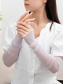 1 đôi găng tay dài lấp lánh trang trí dành cho nữ, thích hợp cho váy dự tiệc. - Trắng - Xem 3