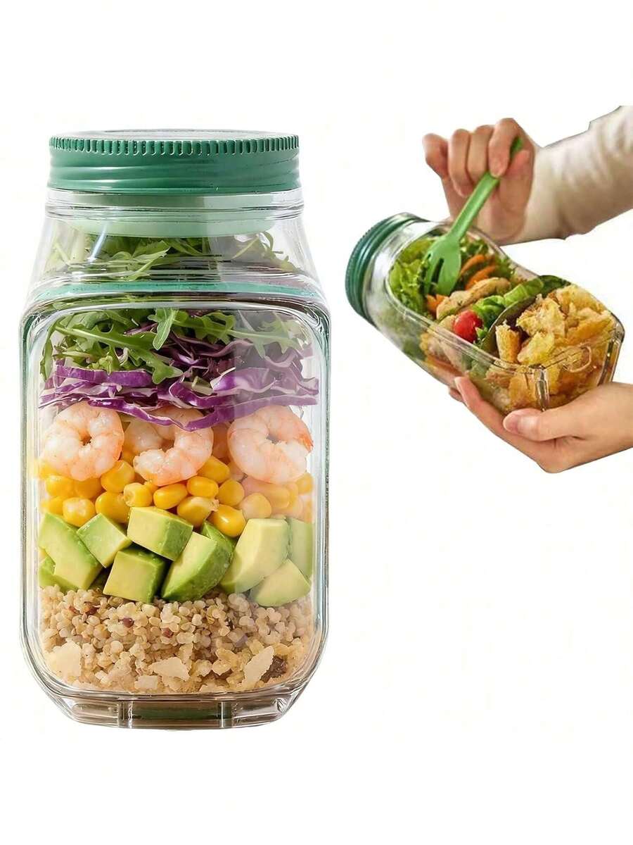 1 hộp đựng salad có nắp mở bên hông, bát salad kín, hộp đựng salad nhiều tầng thẳng đứng, thích hợp cho bữa trưa, dã ngoại, họp mặt gia đình và du lịch ngoài trời, hộp đựng salad di động có nắp và miệng mở bên hông, có thể tái sử dụng. - Nhiều màu - Xem 1