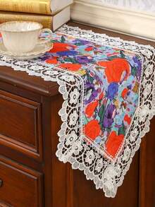 HXARTMIS 1pc Holiday Rose Print Table Runner, Hollow Lace Trim Tablecloth, Watercolor Floral Table Decor, Seasonal Kitchen/Dining/Bar Decoration, Suitable For Indoor/Outdoor Holiday, Home, Wedding, Party, Mother's Day, Valentine's Day, Multiple Sizes Available - Color - View 3
