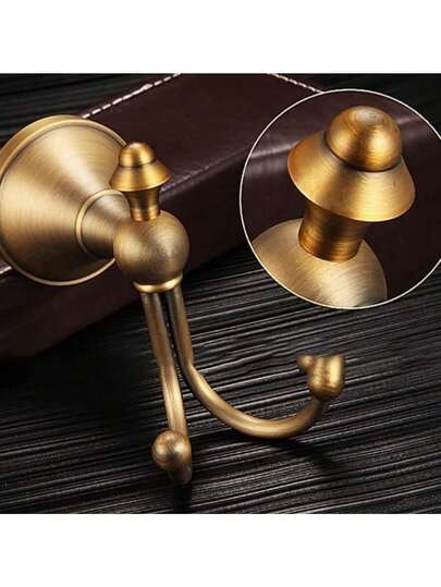 Vintage Style Wall Mounted Towel Hooks In Antique Brass Finish For Bathroom And Powder Room-Robe Coat Hanger With Brushed Double Hooks, Sturdy Solid Metal Construction, Classic Rustic Wall Mount, Space-Saving Multi-Hook Organizer For Towels, Robes, Belts, And Accessories, Elegant Home Decor Enhancer, Durable Finish, Easy Installation, Ideal For Entryway Or Vanity Area