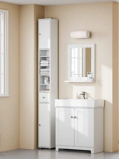 SoBuy Bathroom Tall Cabinet Bathroom Cabinet Made Of MDF(E1) Painted WHD Approx. 20x180x20cm BZR34 Home Bathroom Decor Bathroom Organizer SummerBathroom Accessories