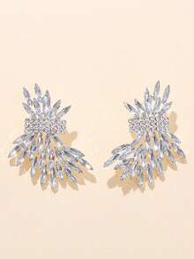 一对独特天使翅膀造型水钻耳环，优雅女士配饰 - 銀色 - 查看 3