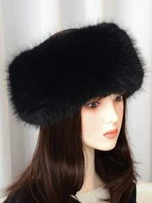 1 Piece - Women's Fall-Winter Plush No-Crease Top Hat Accessory, With Ringed Plush Thick Imitation Fox Fur Hat, With Warm Faux Hair Hat - Multicolor - View 3