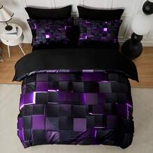2/3pcs Futuristic Digital Grid Print Duvet Cover Set For All Seasons, Available In Multiple Colors, In Four Sizes (Twin, Double, Queen, King) (1 Duvet Cover + 1/2 Pillowcase No A Comforter, No Filling) Dorm Room Family Gift Room Decor - 紫色 - 查看 6