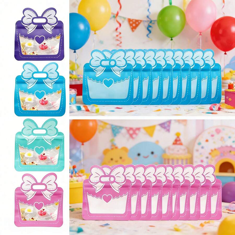 10pcs Gift Bags With Bow Handles And Seals, Creative Gift Packaging Suitable For Candies, Cookies, Snacks And Birthday Parties