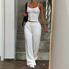 Women's Solid Color Spaghetti Strap Minimalist Top And Pants Casual Set White Summer - White - View 3
