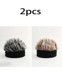 1pc Men's Personalized Knit Hat With Fake Hair, Fashionable Brimless Cap, Men's Party Costume Accessory - Multicolor - View 7