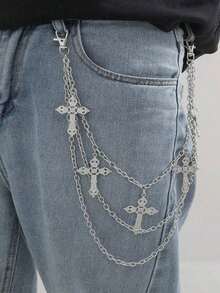 1pc Exaggerated Punk Style Fashionable Cross Pendant Chain Belt Decor, Suitable For Men's Daily Wear, Small Gift - 銀色 - 查看 6