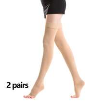 2双男女通用大腿高筒压缩袜，露趾设计，静脉曲张腿部支撑袜 - 彩色 - 查看 9