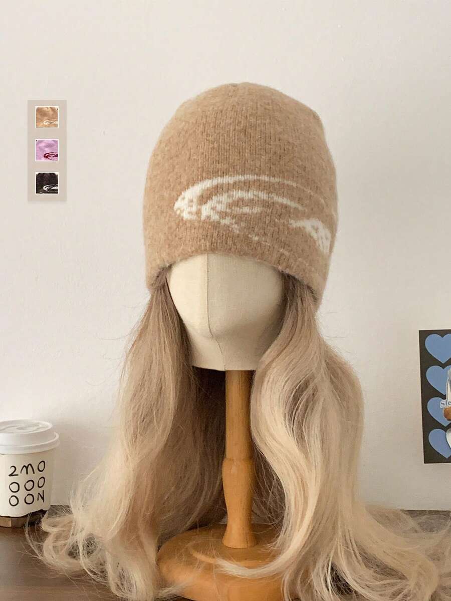 1pc Jacquard Knit Knitted Blend Warm Ear Protection Beanie Hat, Unisex Retro Streetwear Winter Ski Cap