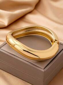 1 chiếc vòng tay vàng nguyên khối dày dặn, bền chắc, kiểu dáng hình học, thời trang dành cho nữ - Vàng - Xem 2