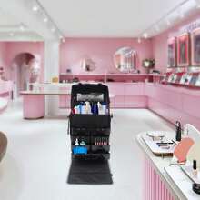 SENDERPICK 2 In 1 Beauty Case Portable Makeup Case Cosmetic Trolley Organizer Box W/ Wheels - Black - View 3