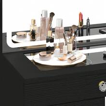 Makeup Vanity Set With 3 Color Lighted Mirror & Charging Station & Stool, Modern Vanity Desk Dressing Table With 9 Drawers & Magnifying Glass For Bedroom For Women Girls,Black - 查看 9
