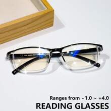 cabecade 4副时尚长方形老花镜，轻巧经典设计，男女通用，舒适阅读体验，度数范围从+1.0到+4.0 - 透明的 - 查看 7