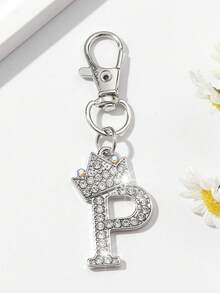 1 chiếc móc khóa chữ cái tiếng Anh sang trọng, đính đá lấp lánh, mạ điện, thích hợp đeo hàng ngày, quà tặng cho nam giới, vật dụng cần thiết khi đi du lịch. - Bạc - Xem 8