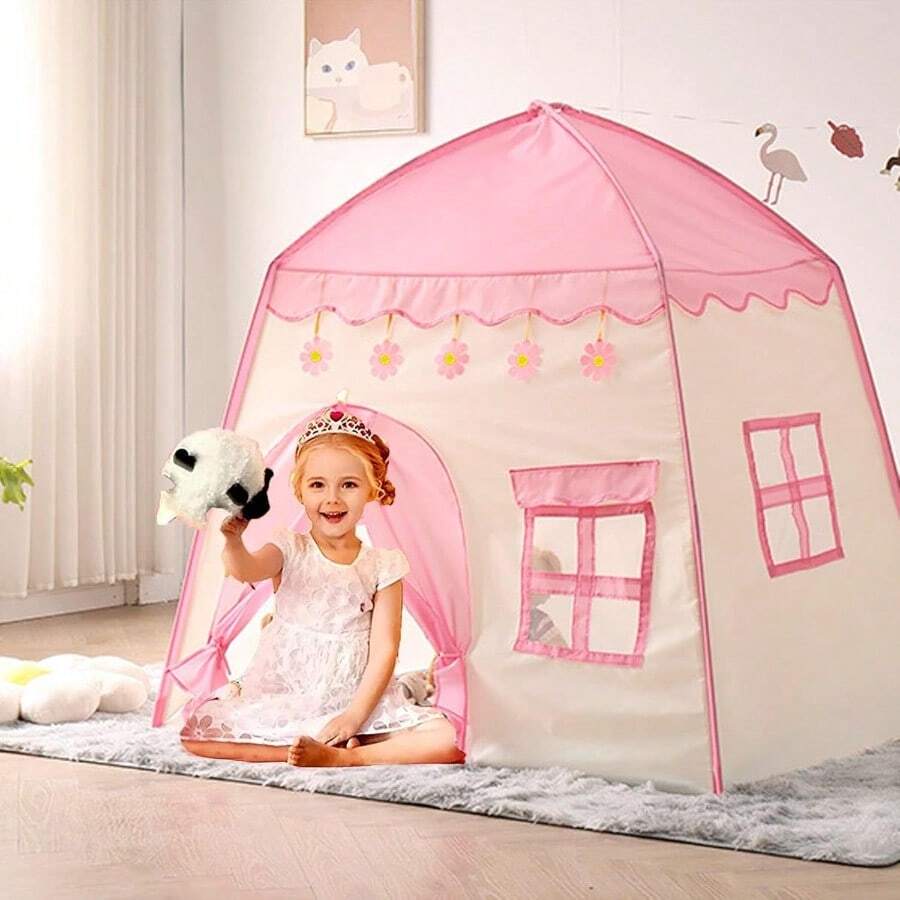 Casa de Campaña para NiñasCastillo de Princesas Cute con Luz de Cadena y Bolsa de Transporte Tiendas de Campaña Jardín Plegable Casitas Grandes Carpa Infantiles para Interior Exterior 51x51x40 Inch - como en la foto - Ver 1