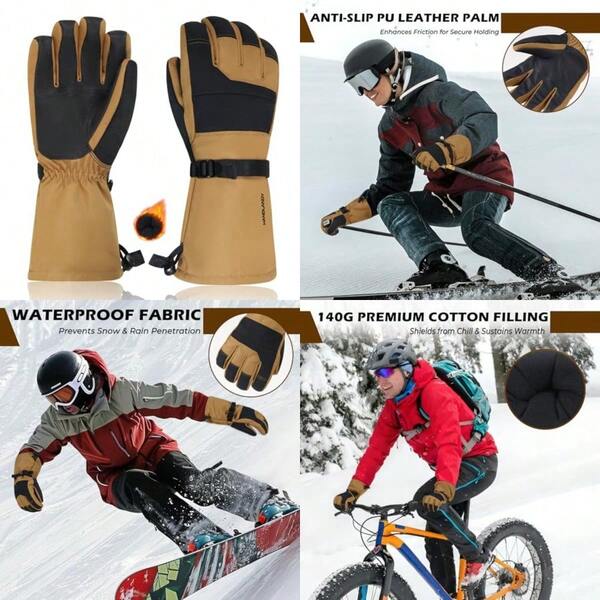 Cowskin Palm Ski Mittens Cold Proof Winter Warm 3M Thinsulate Outdoor Windproof Gloves For Men Women Skiing/Snowboarding