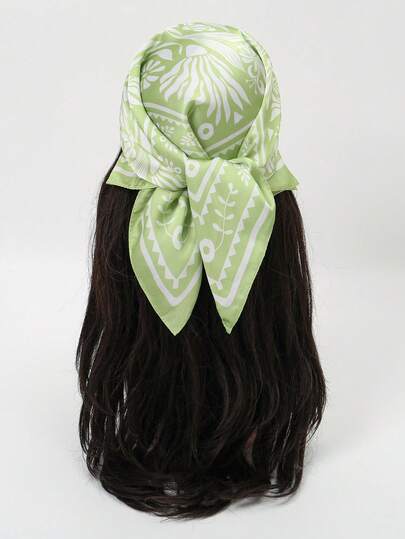 1 st bandanahalsduk med abstrakt lövtryck, mångsidig sjal/pannband/halsduk för kvinnor