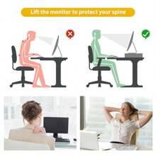 Gianotter - Soporte para monitor de computadora de escritorio con cajón y 2 portalápices elevador de monitor de 2 niveles accesorios de escritorio para suministros de oficina y escritorio azul - Dorado - Ver 5