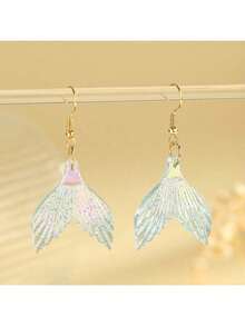 闪耀着虹彩光泽的美人鱼尾巴耳环，优雅迷人，适合日常佩戴、度假、海滩度假、节日庆典、母亲节礼物，四季皆宜。 - 彩色 - 查看 3