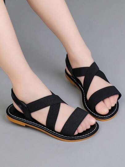 1 par de sandalias romanas planas para niños de estilo casual de playa de verano con correa elástica para uso al aire libre